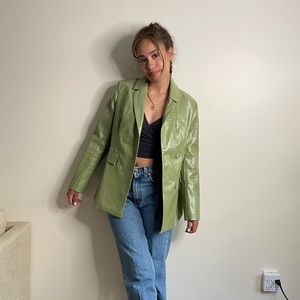 PRINCESS POLLY Green Vinyl Jacket US2